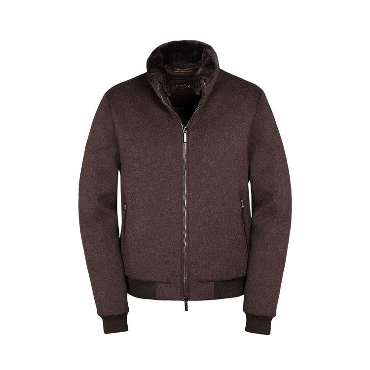 MOORER BELLATI-LE tamno braon muška jakna sa krznenom kragnom