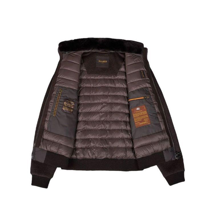 MOORER BELLATI-LE tamno braon muška jakna sa krznenom kragnom