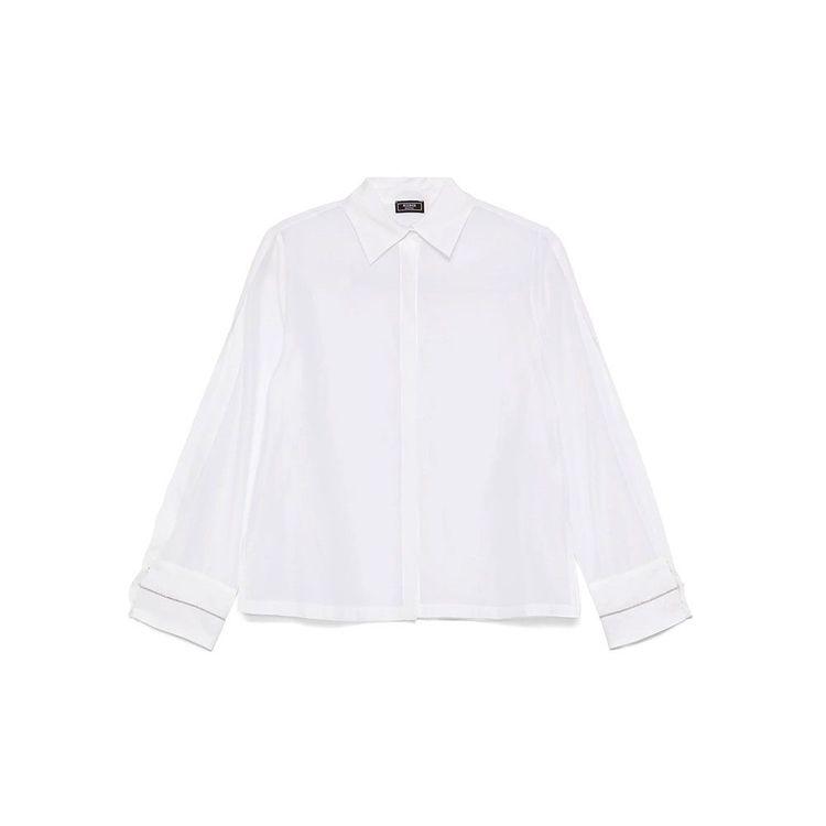 PESERICO bijela ženska košulja ukrašena perlicama