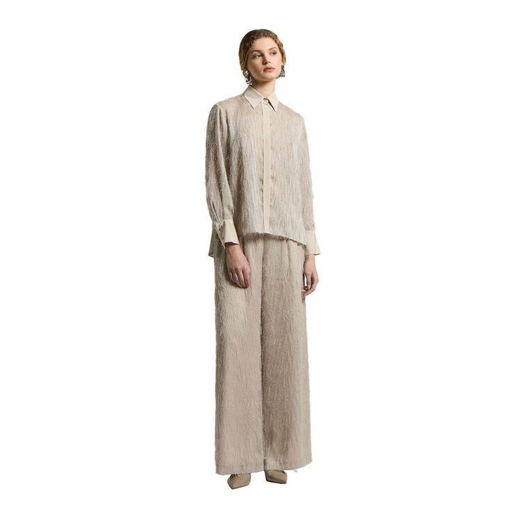 PESERICO bež ženske pantalone sa svilenim nitima