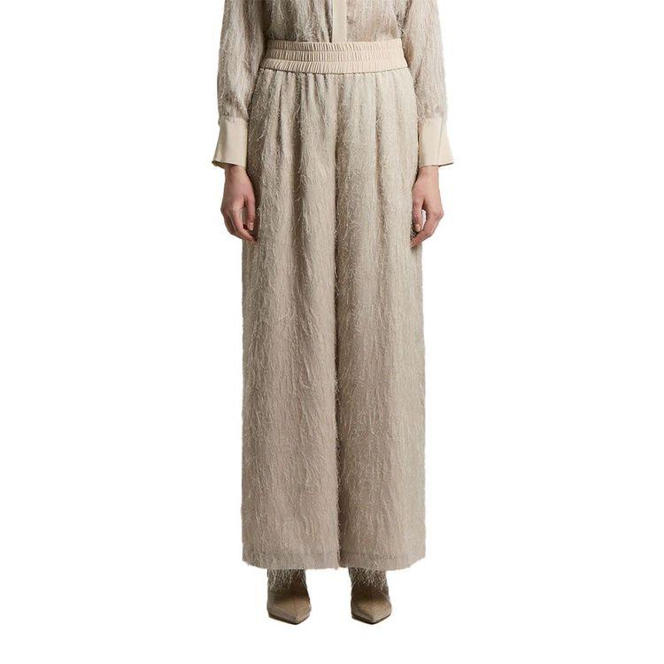 PESERICO bež ženske pantalone sa svilenim nitima