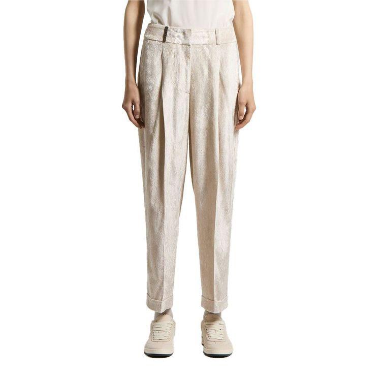 PESERICO bež sjajne ženske pantalone od somota