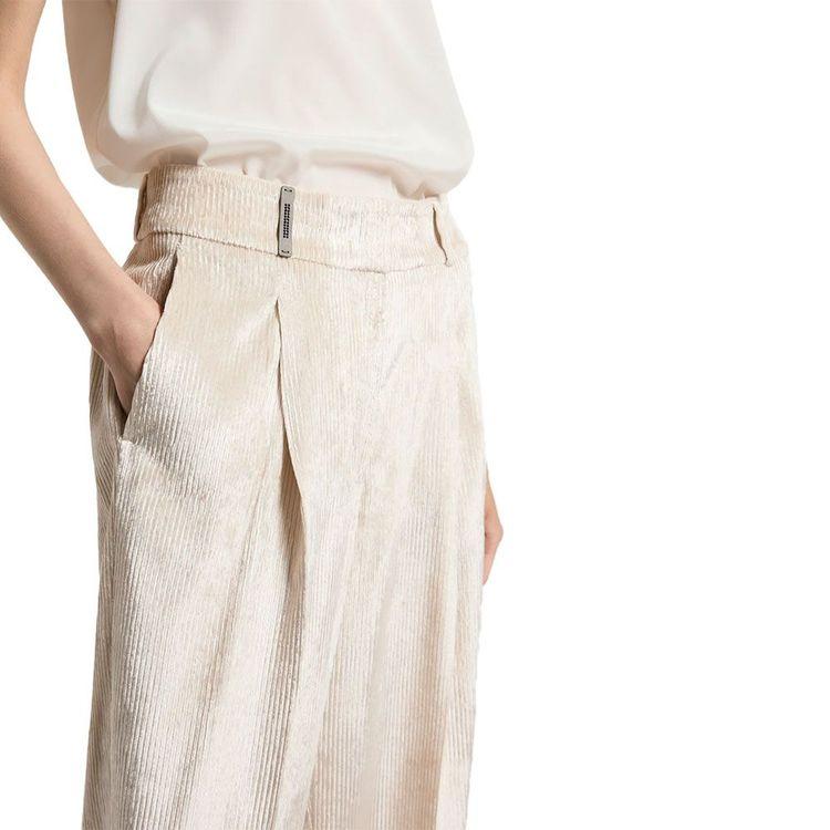 PESERICO bež sjajne ženske pantalone od somota