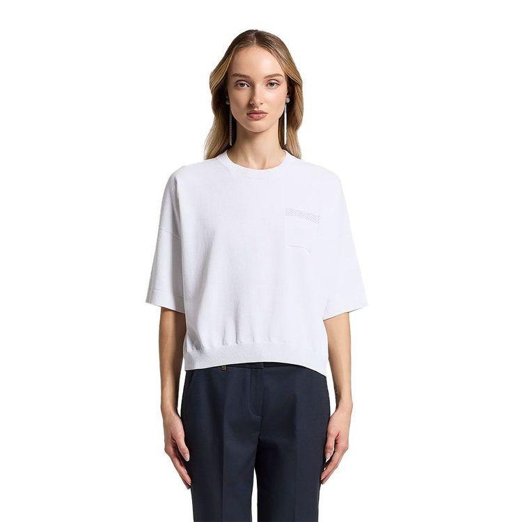 PESERICO bijela ženska končana majica ukrašena perlicama