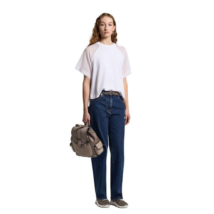 PESERICO bijela ženska majca ukrašena perlicama