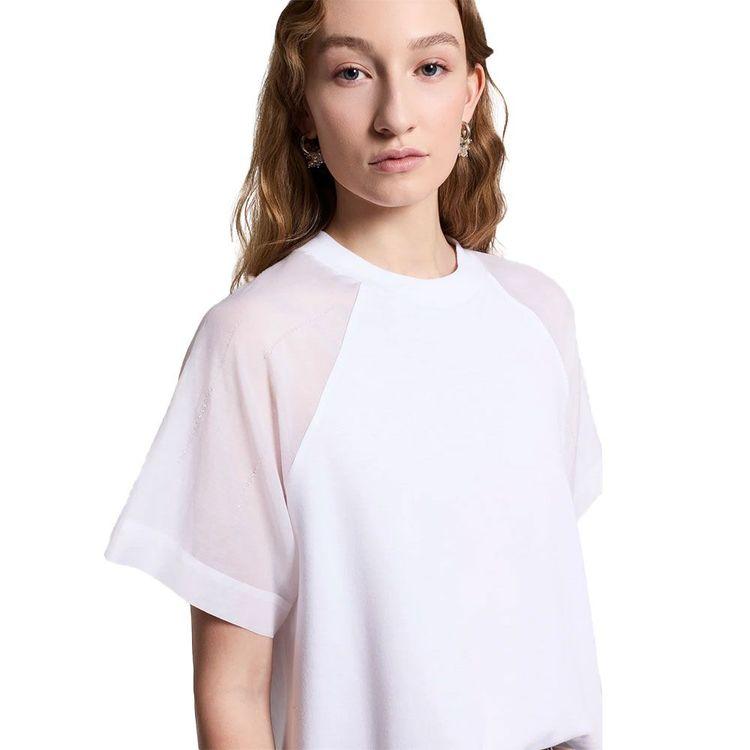 PESERICO bijela ženska majca ukrašena perlicama