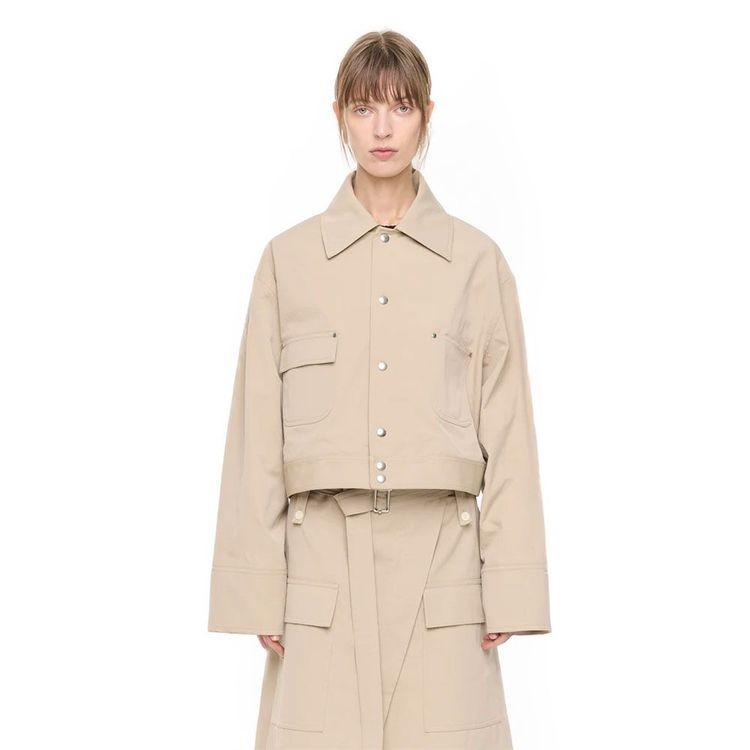 PLAN C bež ženska jakna sa 2 džepa i nitnama