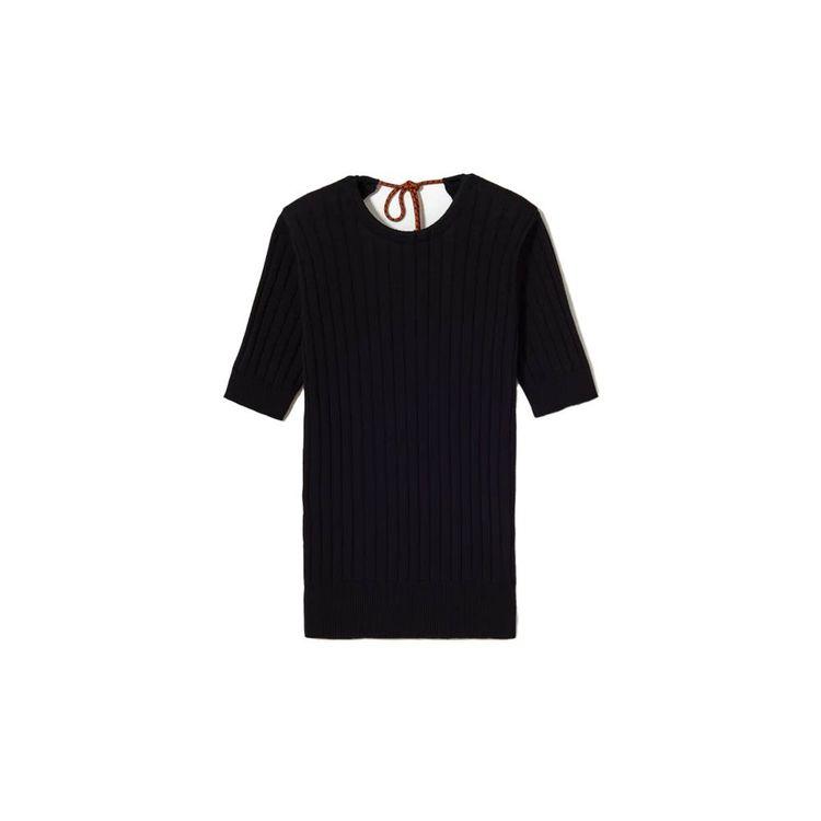 PLAN C crna ženska rebrasta majica sa narandžastom vrpcom