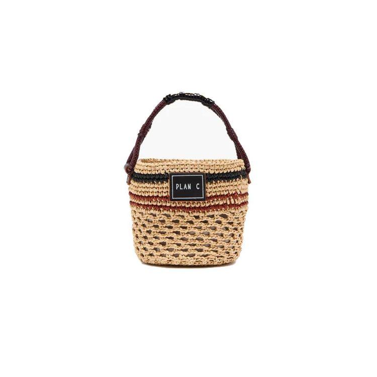 PLAN C bež pletena ženska tašna sa kontrastnim prugastim dezenom