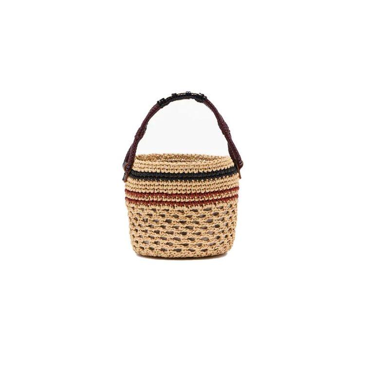 PLAN C bež pletena ženska tašna sa kontrastnim prugastim dezenom