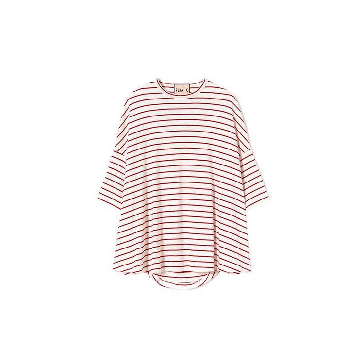 PLAN C bijelo-crvena ženska prugasta majica širokih rukava