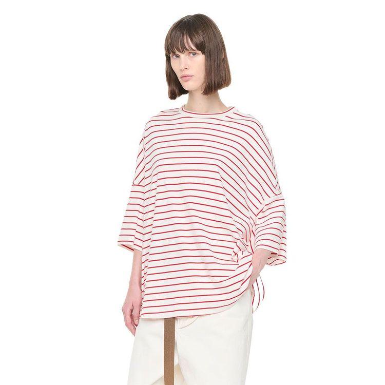 PLAN C bijelo-crvena ženska prugasta majica širokih rukava