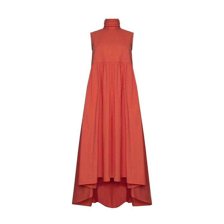 ROCHAS koral crvena midi haljina