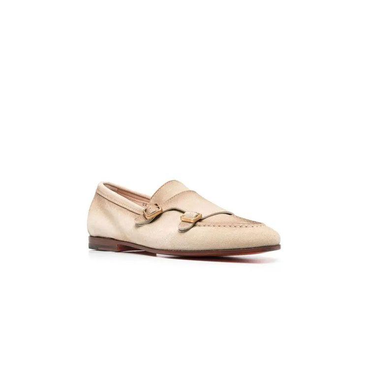 SANTONI bež muške cipele od antilopa sa dvije kopče