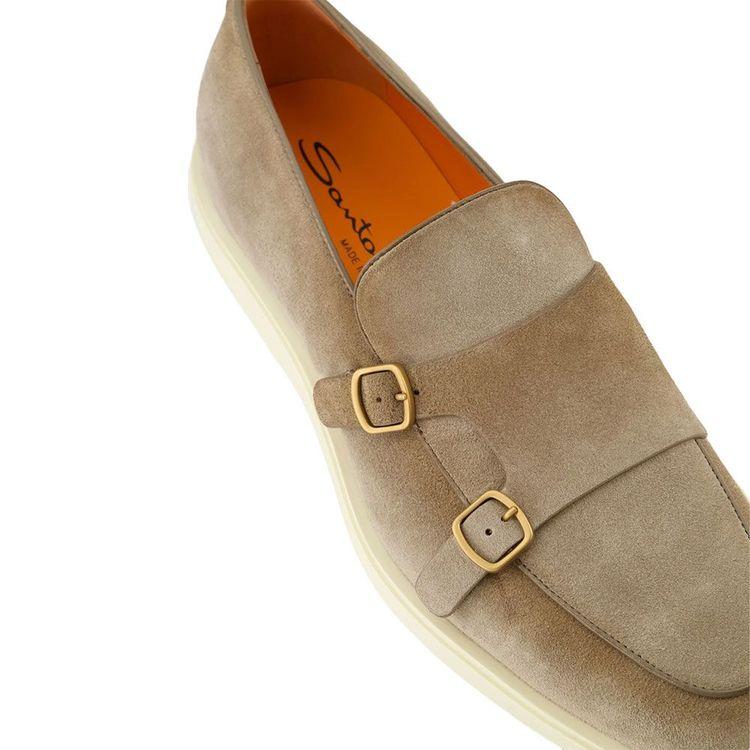 SANTONI bež muške cipele od antilopa sa dvije kopče