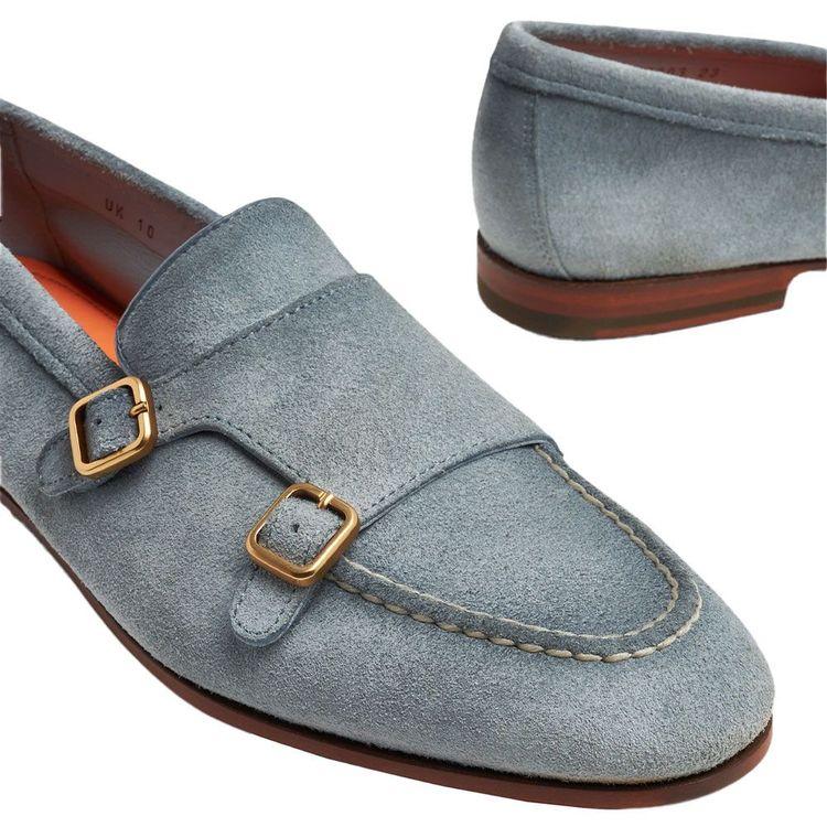 SANTONI svijetlo plave muške cipele od antilopa sa dvije kopče