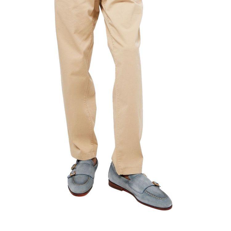 SANTONI svijetlo plave muške cipele od antilopa sa dvije kopče