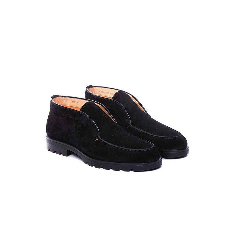 SANTONI tamno sive muške cipele od antilopa sa krznom