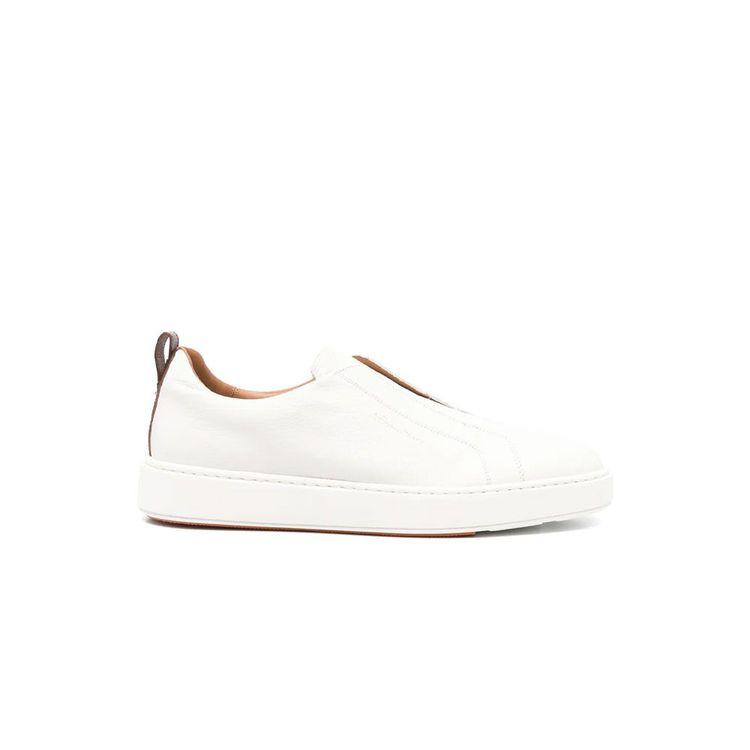 SANTONI bijele muške slip-on patike sa braon detaljima