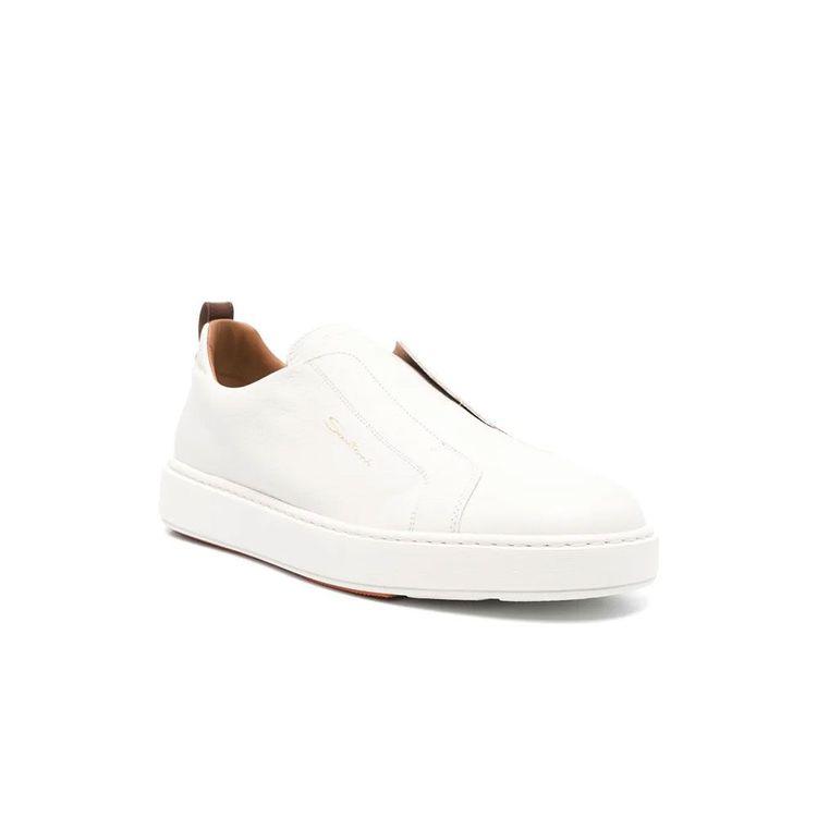 SANTONI bijele muške slip-on patike sa braon detaljima
