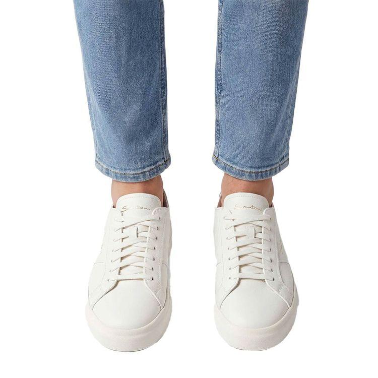 SANTONI bijele muške kožne double buckle patike 