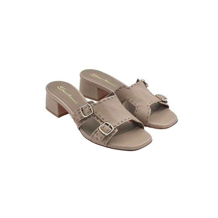 SANTONI Double Buckle tamno bež ženske papuče