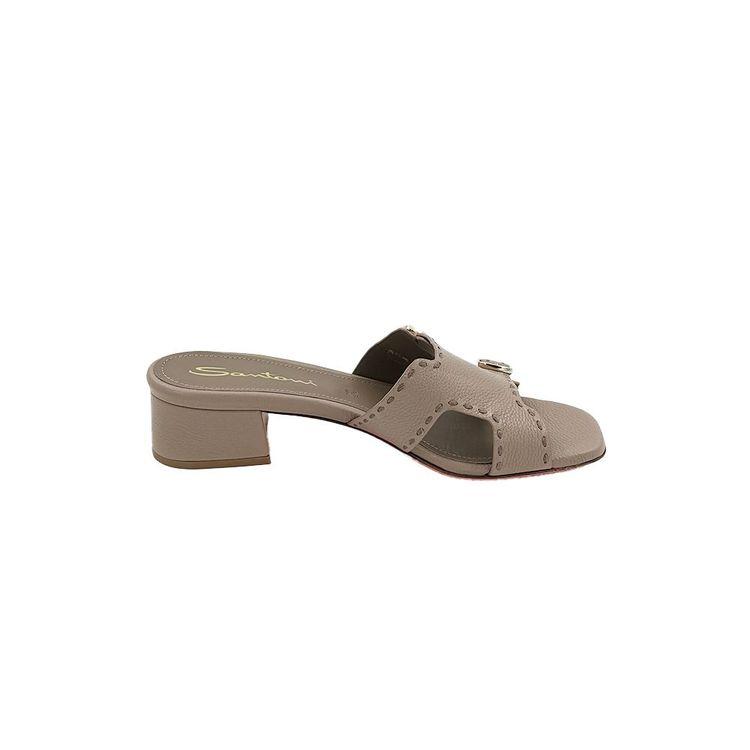 SANTONI Double Buckle tamno bež ženske papuče