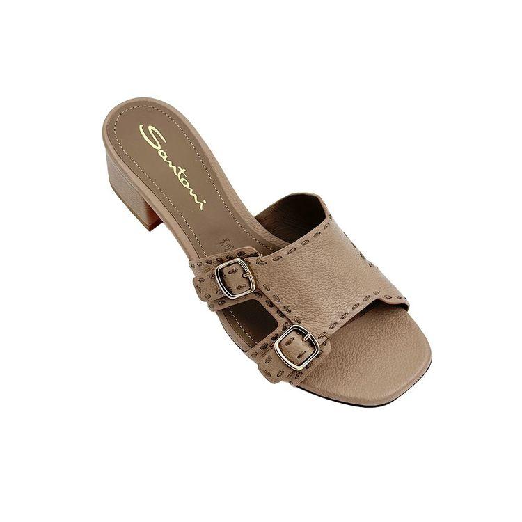 SANTONI Double Buckle tamno bež ženske papuče