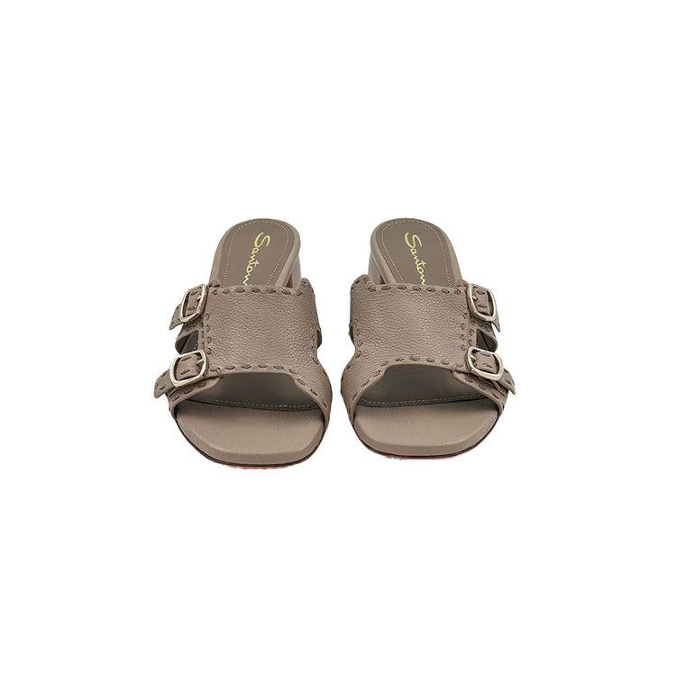 SANTONI Double Buckle tamno bež ženske papuče