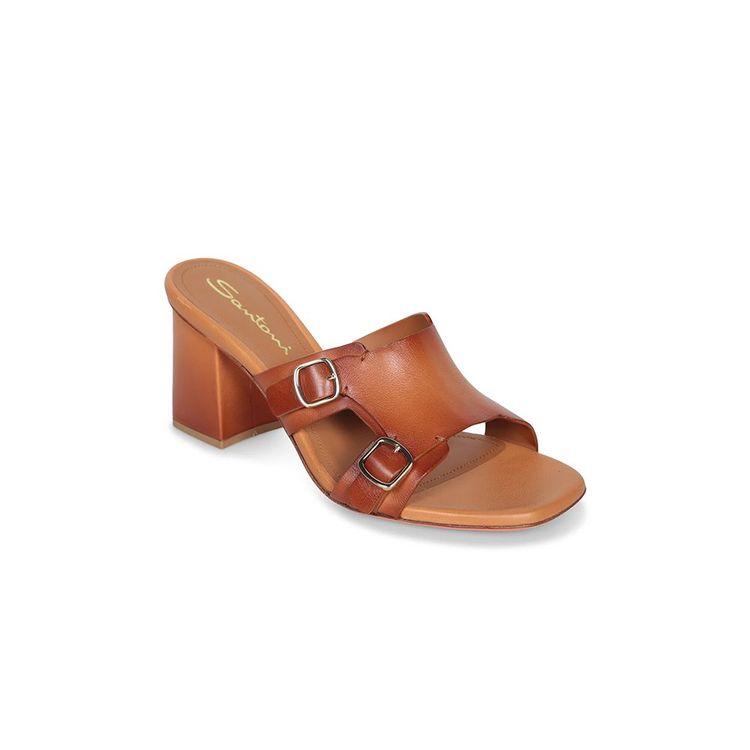 SANTONI Double Buckle kamel-braon ženske papuče