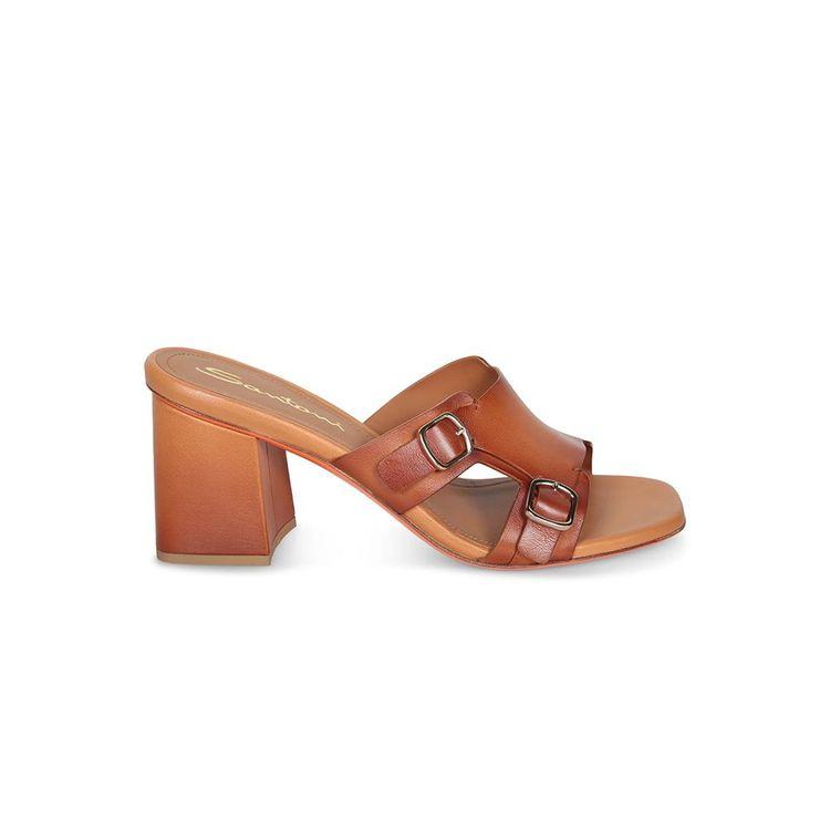 SANTONI Double Buckle kamel-braon ženske papuče