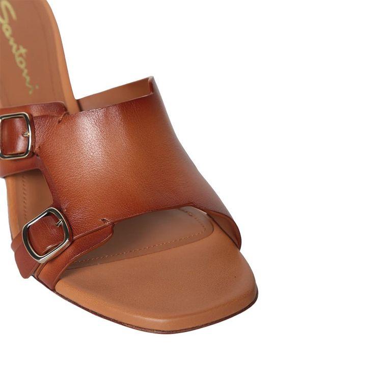 SANTONI Double Buckle kamel-braon ženske papuče