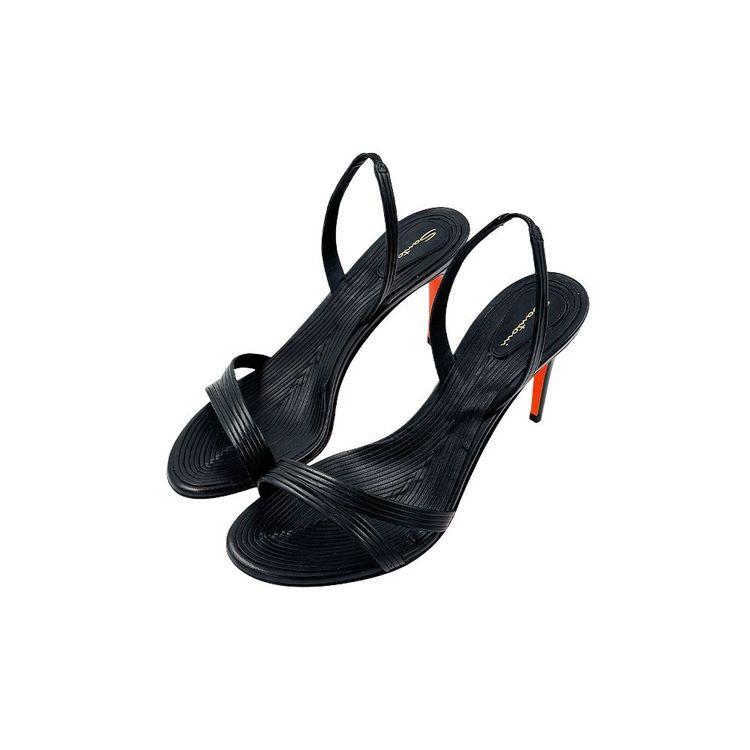 SANTONI crne ženske sandale sa rebrastim kaiševima
