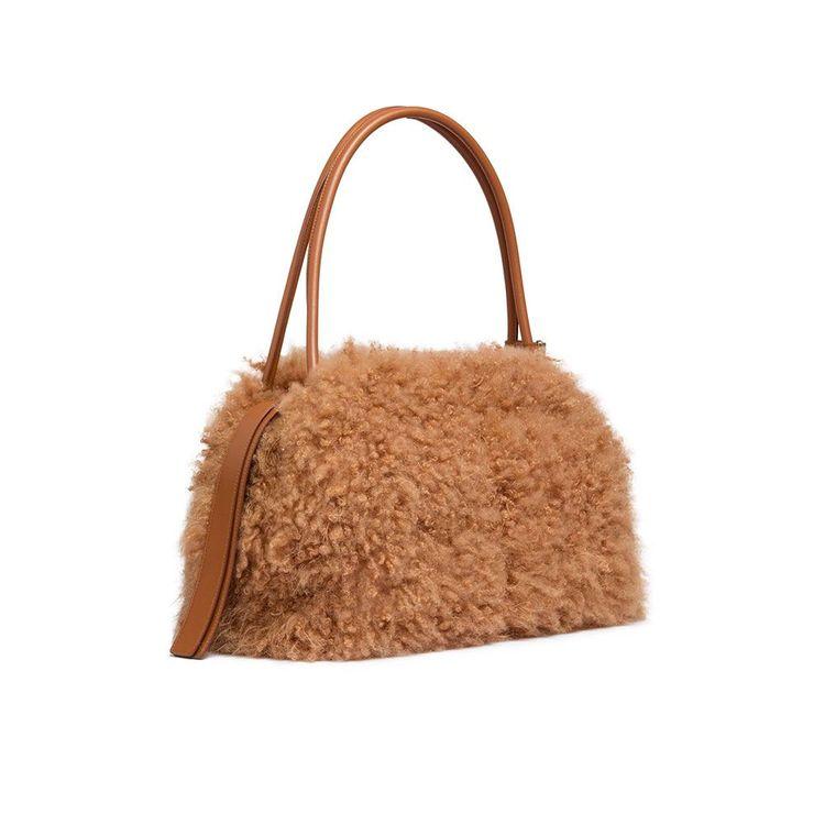 SANTONI kamel ženska tašna od krzna sa kožnim detaljima