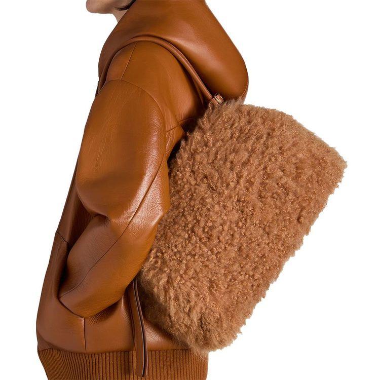 SANTONI kamel ženska tašna od krzna sa kožnim detaljima
