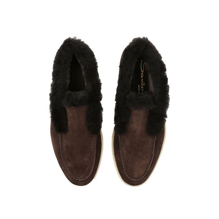 SANTONI braon ženske cipele od prevrnute kože sa krznom