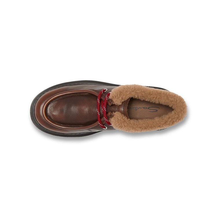 SANTONI ženske braon kožne cipele sa pertlama i krznenim detaljem