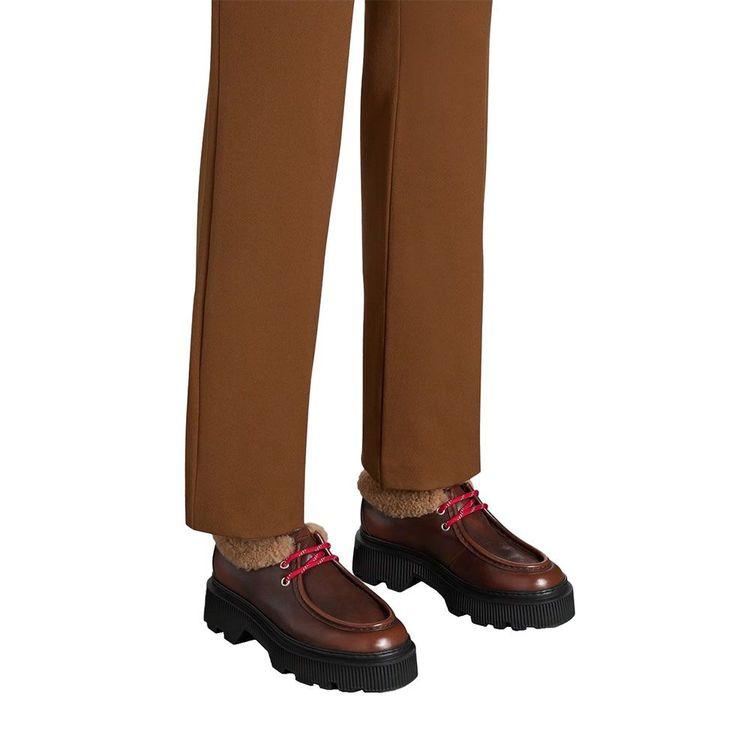 SANTONI ženske braon kožne cipele sa pertlama i krznenim detaljem