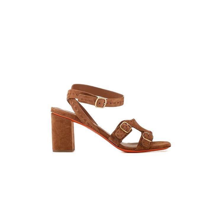 SANTONI Double Buckle kamel ženske sandale od brušene kože