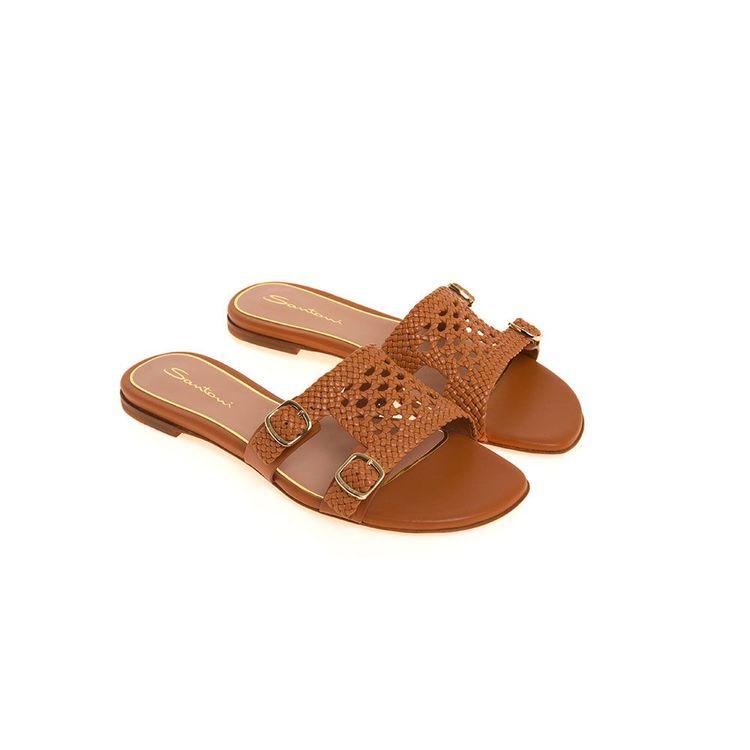 SANTONI Double Buckle svijetlo braon kožne papuče