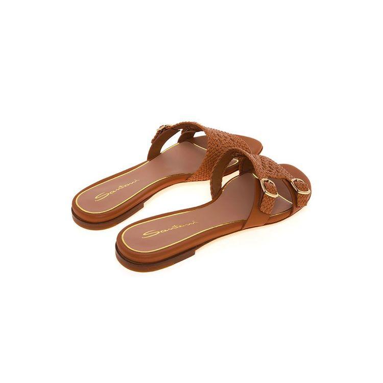 SANTONI Double Buckle svijetlo braon kožne papuče