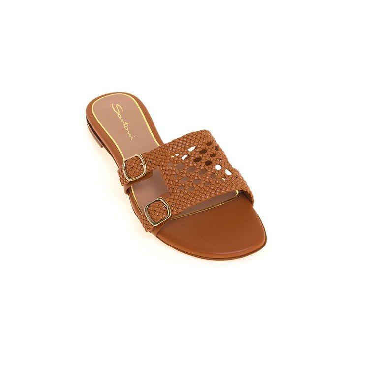 SANTONI Double Buckle svijetlo braon kožne papuče