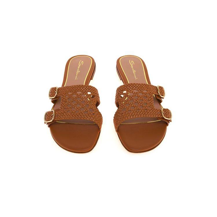 SANTONI Double Buckle svijetlo braon kožne papuče