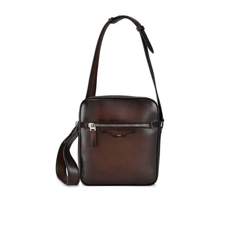 SANTONI braon muška crossbody kožna torba