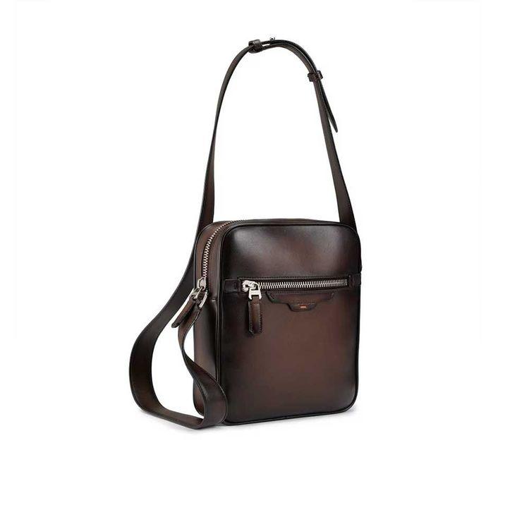 SANTONI braon muška crossbody kožna torba