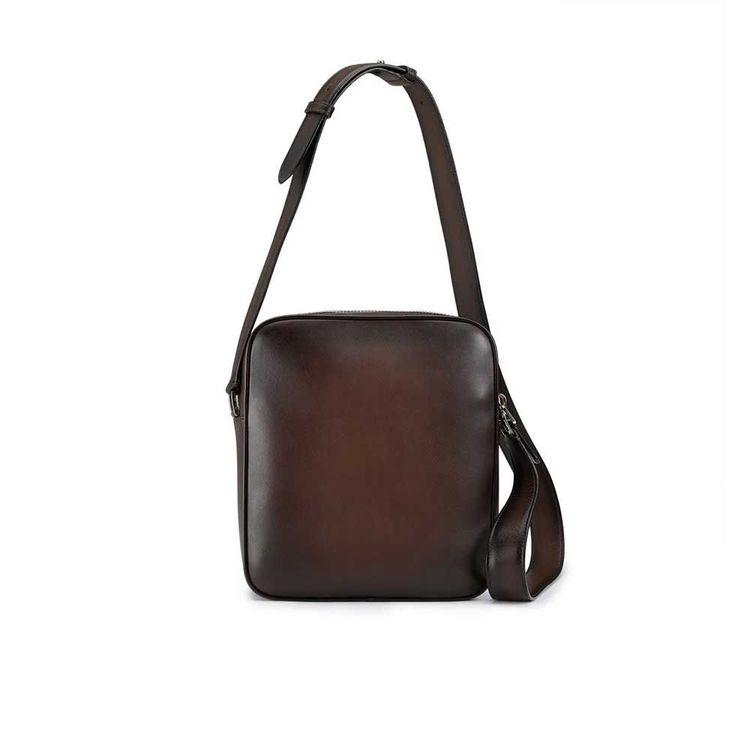 SANTONI braon muška crossbody kožna torba