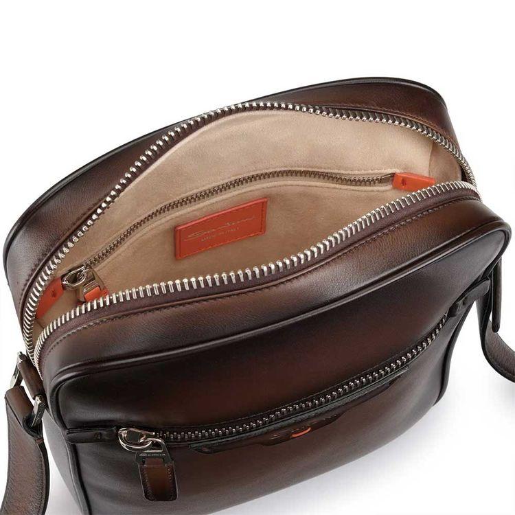 SANTONI braon muška crossbody kožna torba