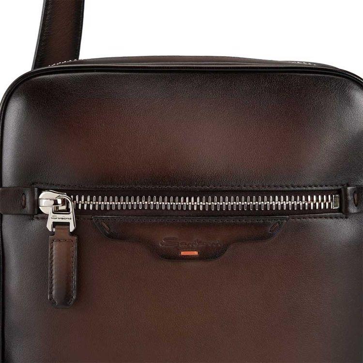 SANTONI braon muška crossbody kožna torba