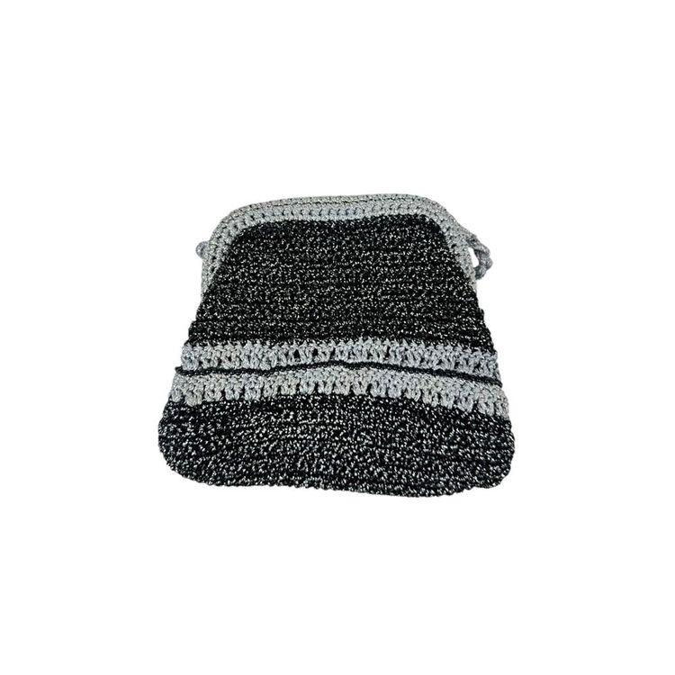 MC2 SAINT BARTH Crochet Pouch srebrno-crna heklana ženska torbica