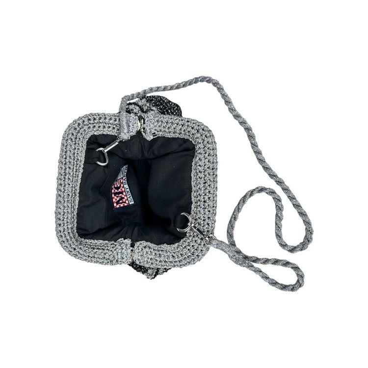 MC2 SAINT BARTH Crochet Pouch srebrno-crna heklana ženska torbica